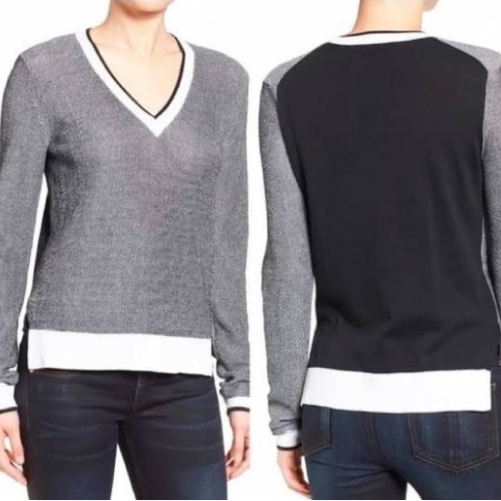 Rag & Bone Sweater Classic V-Neck Ainsley Style Grey White Black Knit Size Small
